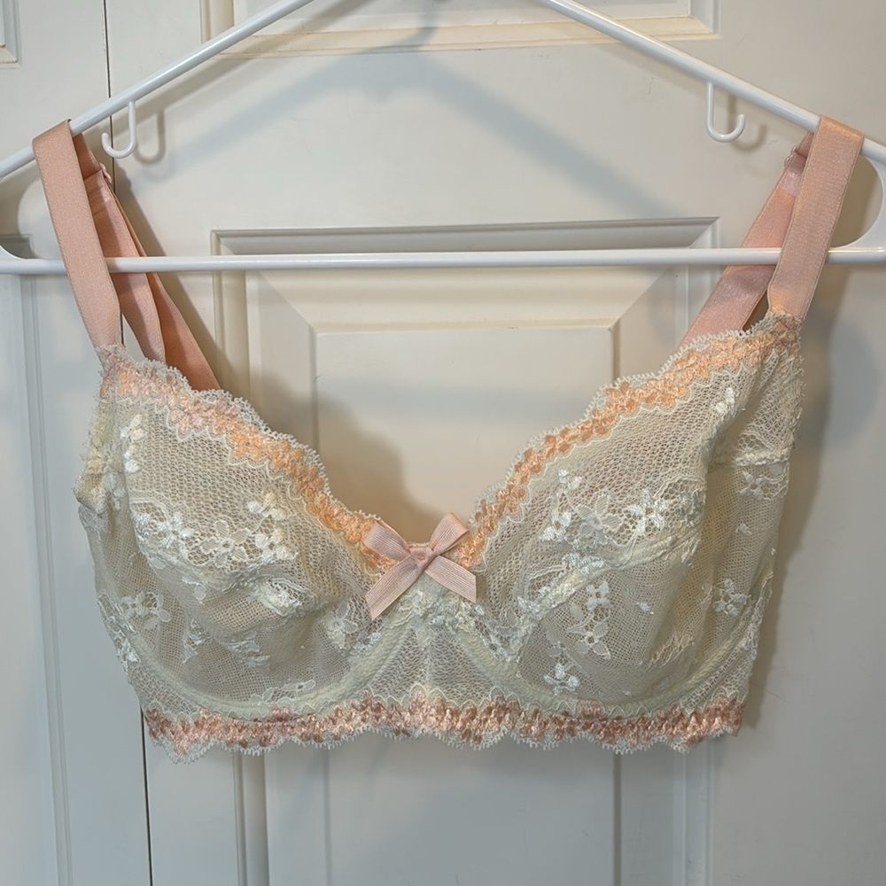 Lace Trimmed Bra with Pink Straps